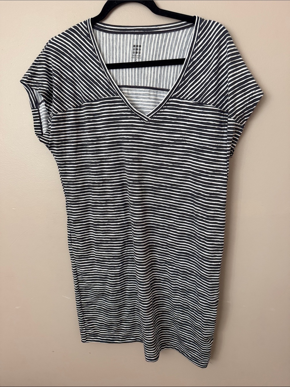Title Nine Black & White V-Neck Striped Knit Dress